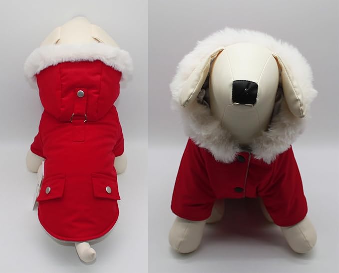 Pet Warm Dog Coat for Winter Cold Weather Clothes Hooded Dog Jacket Small Puppies Medium Large Dog Cat Clothes Insulated Padded Snow Parka (Red, XX-Large)