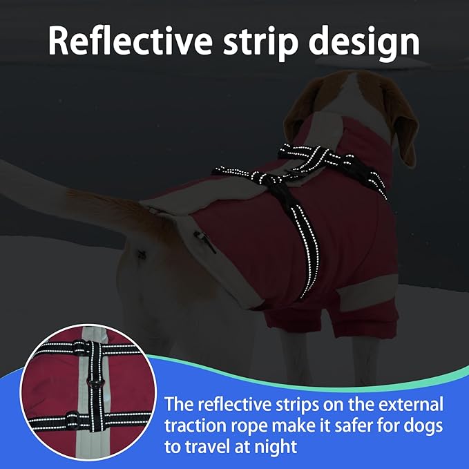 MIGOHI Dog Coat with Harness Built in, 2-in-1 Windproof Dog Winter Jacket, Thermal Reflective Snowsuit with Turtleneck, Back Zipper Fleece Coat for Small Dogs, Yorkshire Terrier, Pink, S