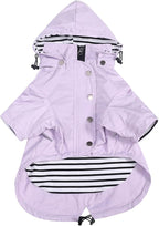 Morezi Dog Zip Up Raincoat with Reflective Buttons, Rain/Water Resistant, Adjustable Drawstring, Removable Hood, Raincoats with Legs 8lbs to 80lbs Available - Purple - XXL