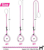 Detachable 2/5" Slip Lead, 4FT 6FT 8FT with Comfortable Silicone Handle Strong Rope Leash for Large Medium Small Dogs No Pull Highly Reflective Pet Training Leash (Pink-Black, 8FT)