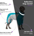 SUNFURA Full Body Dog Coat - Warm Fleece Jacket for Large Dogs, Turtleneck Winter Coats with Harness, Reflective Dog Snowsuit Windproof Puffer Jackets with Legs for French Bulldog, Turquoise L