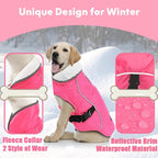 EMUST Dog Coat Winter, Waterproof Pet Snow Jacket for Winter, Adjustable Small/Medium/Large Dog Jackets, Pink, L