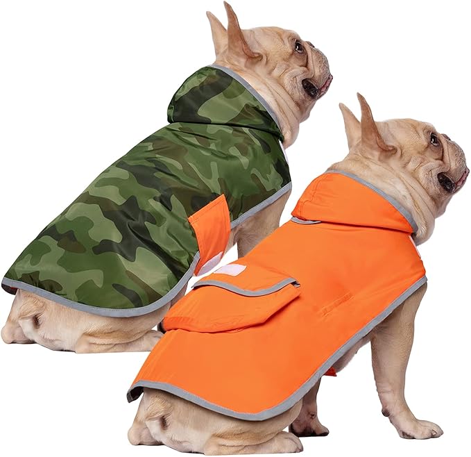 HDE Reversible Dog Raincoat Hooded Slicker Poncho Rain Coat Jacket for Small Medium Large Dogs Camo Orange - M