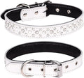 Rhinestones Dog Collar, Adjustable Sparkly Crystal Studded Genuine Leather Pet Dog Collar for Small and Medium Dogs (S, White)