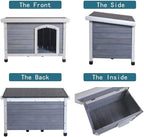 Petsfit Large Dog House, Wooden Outdoor Dog Kennel w/Hinged Roof, Weatherproof Dog Houses for Small Dogs Outside w/Adjustable Foot Pads, 33.7" L X 22.6" W X 23" H, Grey