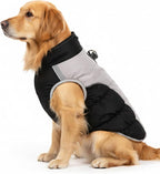 AURUZA Dog Coat, Warm Dog Winter Coat Waterproof Small Dogs Jacket with Harness Built Reflective Pet Vest with Zipper for Medium Dogs Windproof Pet Fleece Vest Snow Jacket for Cold Weather（Black,XL）