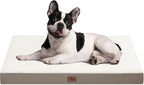 Plush Orthopedic Dog Bed for Medium Dogs & Puppies, Waterproof Dog Beds 30x20 Inch with Removable Washable Cover, Egg Crate Foam Flat Pet Mat, Khaki White
