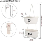 2-Tier Dog Baskets,Over Door Hanging Oganizer for Pet Stuff with Metal Hooks,Cotton Rope Wall-Mounted Storage Organizer for Dog Leash/Harness/Small Toys/Trash bag - Beige
