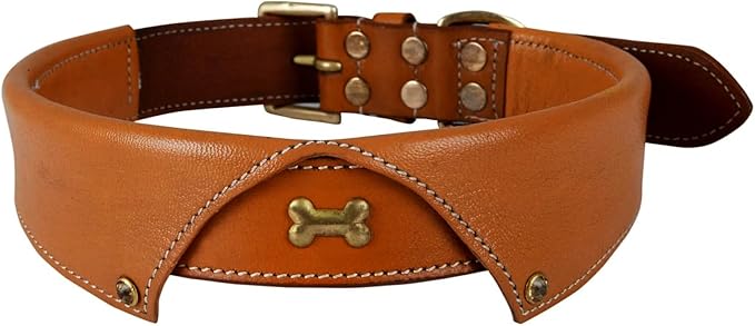 | Formal Tuxedo Shirt Collar Style Genuine Leather Collar for Dogs & Cats | Comfortable, Strong, Cushion Napa Padding (Shirt Collar - Tan, XL (Fit Neck Size 22"-26"))