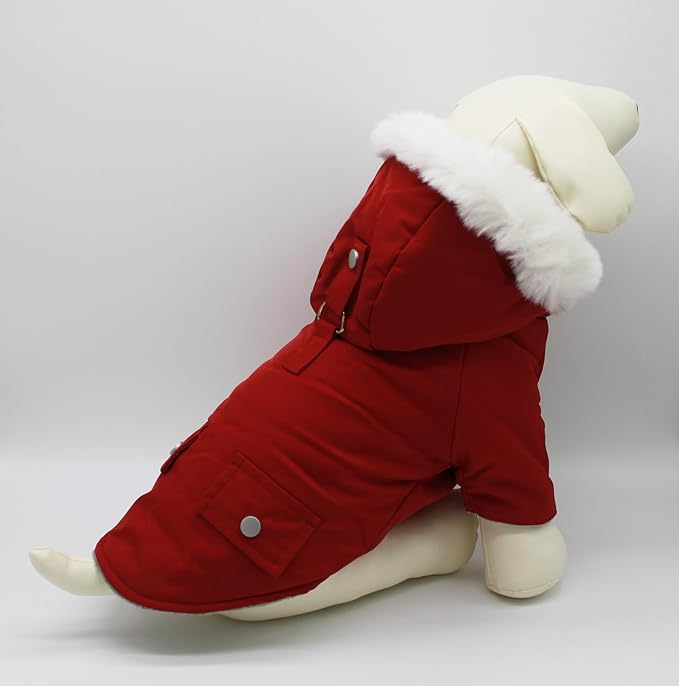 Pet Warm Dog Coat for Winter Cold Weather Dog Clothes Hooded Dog Jacket Small Puppies Medium Large Dog Cat Clothes Insulated Padded Snow Jacket (X-Large, Dark Red)