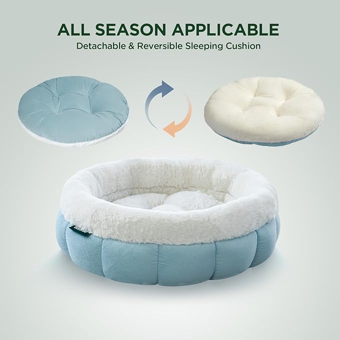 BALANCE Cat Beds for Indoor Cats, Washable Round Cat Bed, Cute Kitten Bed with Anti-Slip Bottom for Kitty and Puppy, 18 Inches, Dream Blue
