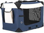 Large Cat Carrier, Collapsible Dog Travel Crate Portable Soft-Sided Pet Carrier with Super Soft Warm Plush Mat for Indoor and Outdoor 24x16x16in,Navy Blue