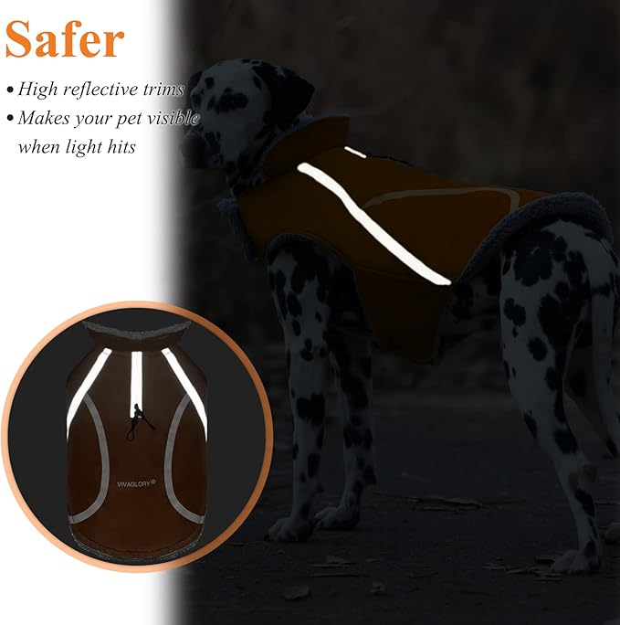 VIVAGLORY Frostfit Dog Coat, Dog Jacket for Winter & Cold Weather, Warm Fluffy Fleece Lined Water Resistant Reflective for Puppy, Coat with Velcro Fastening & Leash Hole, XS, Orange
