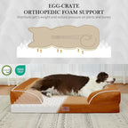 Comfort Expression Orthopedic Dog Bed for Extra Large Dogs 53x42 Inch, Waterproof Supportive Egg Crate Foam XXL Pet Bed with Removable Bolsters, Dog Couch with Washable Cover & Non-Slip Bottom, Orange
