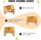 SPUNKYJUNKY 15° Slanted Ceramic Dog and Cat Bowl with Wooden Stand, Tilted Bulldog Food and Water Bowl No Slip Non-Spill for Cats Medium Dogs Big Face Pets 28.7 OZ (3.6 Cups, Yellow)