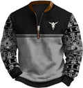HOTYD Aztec Cowboy Jacket Men Vintage Bullhorn Printed Oversized Western Sweatshirt Long Sleeve Quarter Zip Pullover