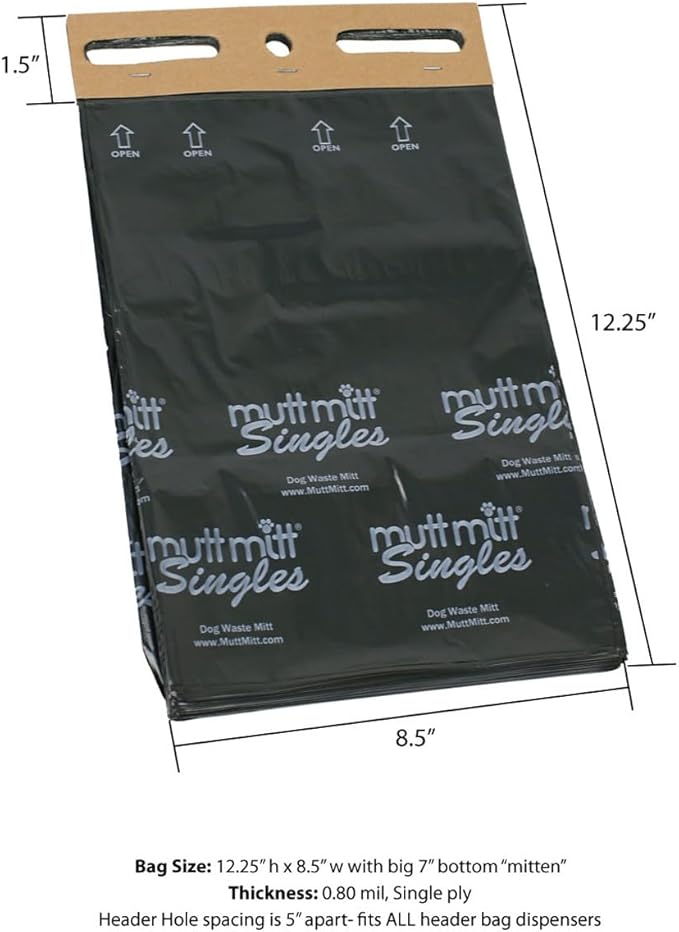 Mutt Mitt® Singles Dog Waste Header Bags multi-product listing - 1,000 Mutt Mitt® Singles Bags perfect for 2 Dog Waste Stations - Single-Ply, thick bag with a bottom gusset, for safer, easier pick-up