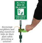 SmartSign All Pets Must Be On A Leash Clean Up After Pet Yard Sign & Clip-On Preloaded Dispenser Combo/Kit with 135 Dog Poop Waste Bags, 7"x10" Rust-proof Aluminum Sign with 18-inch Steel Stake