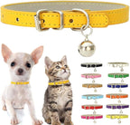 Gold Puppy Collar with Bell, Soft Pu Leather Cat Collars Adjustable Buckle for XXS XS Extra Small Medium Tiny Female Male Boys Girls Pets Dogs Kitten Teacup Yorkie S