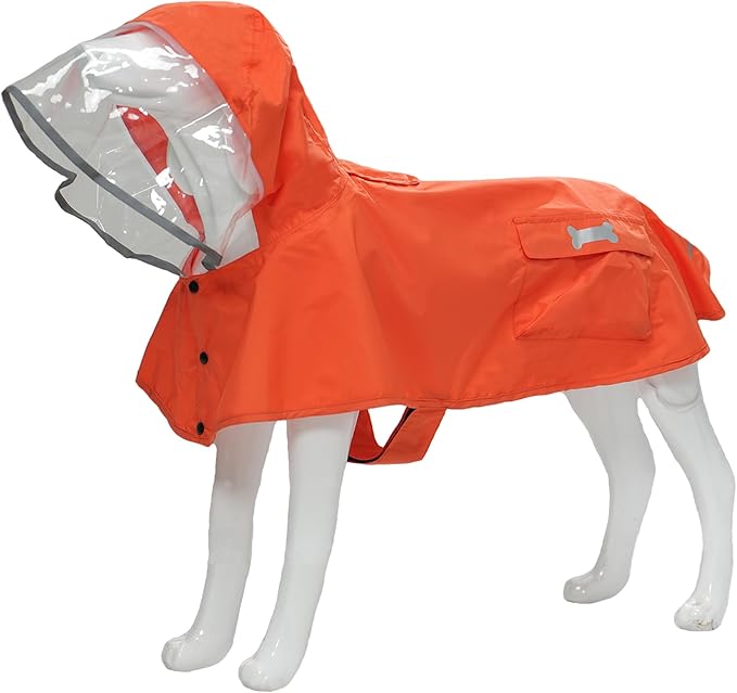Dog Raincoat,Waterproof Rain Poncho with Hoodie, High Reflective Adjustable Pet Rain Jacket with Leash Hole for Small Medium and Large Dogs (Orange, X-Small: 4-9lbs)