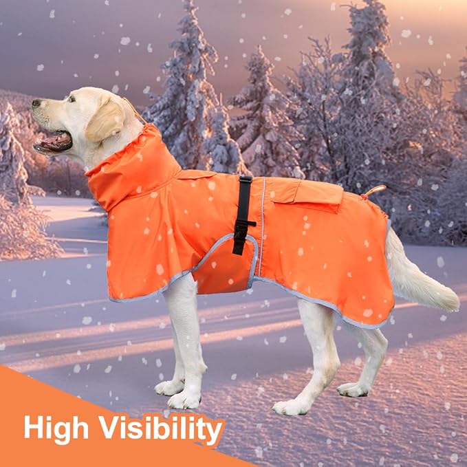 Reflective Dog Raincoat Waterproof Adjustable Dog Hooded Poncho Raincoat for Medium Large Dogs, Lightweight Pet Rain Jacket (Orange, L)