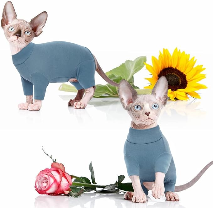 ROZKITCH Sweater for Cat, Breathable Soft Jumpers for Sphynx Only, Coat with Four Legs, Warm Sweater T-Shirt Pajamas Jumpsuit Vest Cornish Rex, Devon Rex, Peterbald Blue XL