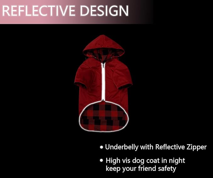 Dog Raincoat Dogs Waterproof Reversible rain Jacket Dog Small Medium Breeds Reflective Zipper Storage Pocket Harness Hole - Red - XL