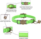 Cat Collar Breakaway, Personalized Leather Cat Collar with Bells-Adjustable Customized Collar with Name & Phone Number Tag for Girl Boy Cats-Quick Release Buckle for Cats & Kittens(LimeGreen)
