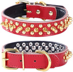 Adjustable Genuine Leather Spiked Studded Dog Collars for Small Medium Large Pets Like Pit Bull Bulldog Pugs Husky (S, Red2)