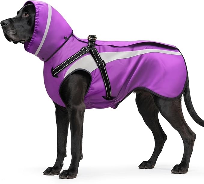 Mosucoirl Dog Raincoat Waterproof Raincoats for Dog Reflective Dogs Rain Jackets with Hood Hoodie Pet Rain Poncho Coat for Small Medium Large Dogs Puppies S-XXL (Purple, XXL)
