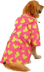 HDE Dog Raincoat Poncho Double Layer Zip Rain Jacket with Removable Hood, Leash Hole for Small to 3XL Dogs and Puppies Ducks Pink - 3XL