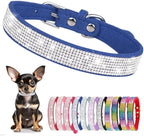 Serijoars Small Dog Collar with Rhinestone Crystal Diamond Colorful Bling Girl Puppy Cat Collars (XXS, Dark Blue)