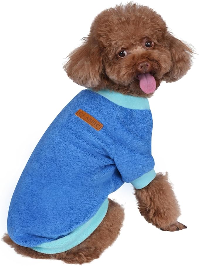 GreenJoy Classic Fleece Dog Sweater – Soft & Warm Stretchy Sweatshirt for Small Dogs & Cats, Cold-Weather Pullover for Everyday Wear (Dark Blue, Medium/Large)