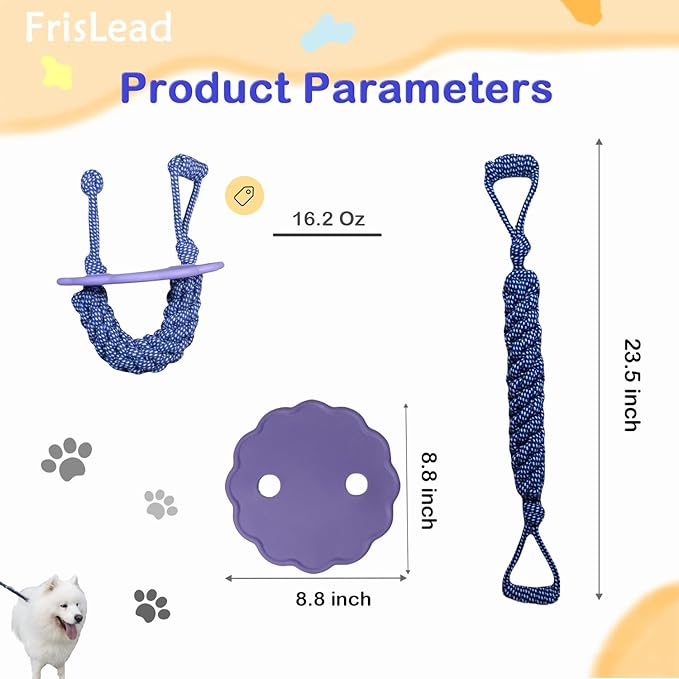 2-in-1 Dog Tug of War Rope and Frisbee, Dog Toy,Tough Rope Toy, Flying Disc, Tug Toy for Outdoor and Indoor Play (Velvet Grey)