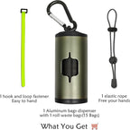 Metal Dog Poop Bag Holder Aluminum Dispenser for Leashes, Hiking & Travel, Lightweight Scratch-Resistant with 3 Attachments and 195 Bags (Olive Green, 1 Holder 15 Bags)