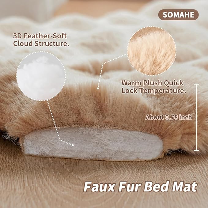 Plush Cat Beds for Indoor Cats Faux Fur Pet Mat with Non-Slip Bottom Cozy Kitten Bed for Carriers/Couch/Floor/Dog & Puppy Friendly 23 x 15 Inch Medium Coffee