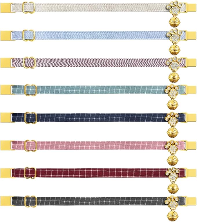 Personalized Breakaway Cat Collars - Magnetic Buckle, Bell - Safety Quick Release, Customized for Girls & Boys Cats- (Checkered-Pink)
