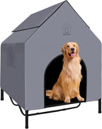48'' Outdoor Dog Houses for Large Dogs Outside, Weatherproof Large Dogs House with Textilene Elevated Dog Bed, Breathable Dog Tent, Dog House Outdoor X-Large Breed with Windows and Sunshades