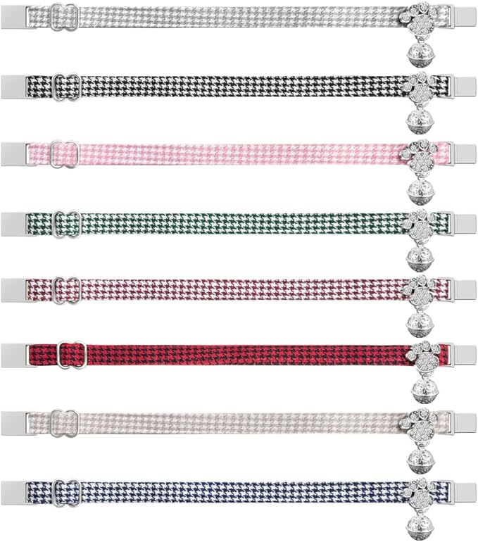 Personalized Breakaway Cat Collars - Magnetic Buckle, Bell - Safety Quick Release, Customized for Girls & Boys Cats- (Houndstooth-Black)