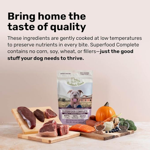 BADLANDS RANCH - Superfood Complete, Air-Dried Adult Dog Food - High Protein, Zero Fillers, Superfood Nutrition by Katherine Heigl (64 oz., Lamb & Venison)