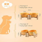SPUNKYJUNKY 15° Slanted Ceramic Dog and Cat Bowl with Wooden Stand, Tilted Bulldog Food and Water Bowl No Slip Non-Spill for Cats Medium Dogs Big Face Pets 13.5 OZ (1.7 Cups, Yellow × 2)