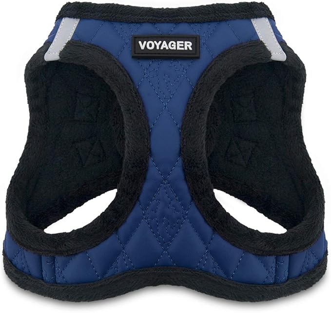 Best Pet Supplies - All Weather Mesh / Plush, Reflective, No Pull Harness for Small, Medium Dogs, Cats - Secure with Hook & Loop Fastener, Buckle, Double D-Rings - Royal Blue Faux Leather, XL