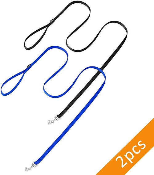 AMAGOOD 6 FT Puppy/Dog Leash, Strong and Durable Traditional Style Leash with Easy to Use Collar Hook, Great for Small, Medium and Large Dogs (1" x 6 ft, Black and Blue (2-Pack))
