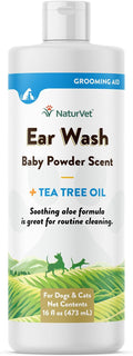 NaturVet Ear Wash Liquid Supplement for Dogs & Cats – Pet Health Supplement Cleans Dog, Cat Ear Canals – Includes Aloe, Tea Tree Oil – Helps Remove Pet Ear Wax, Dirt, Debris – 16 Oz.