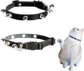 Spiked Cat Collar with Bells, Breakaway Genuine Leather Protective Collar for Kitty, Studs Spikes Punk Style Adjustable for Girl Boy Kittens Small Bunny Rabbit, 10"-12" Black