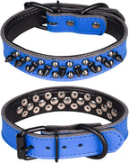 Adjustable Genuine Leather Spiked Studded Dog Collars for Small Medium Large Pets Like Pit Bull Bulldog Pugs Husky (M, Dark Blue1)