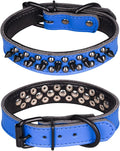 Adjustable Genuine Leather Spiked Studded Dog Collars for Small Medium Large Pets Like Pit Bull Bulldog Pugs Husky (S, Dark Blue1)
