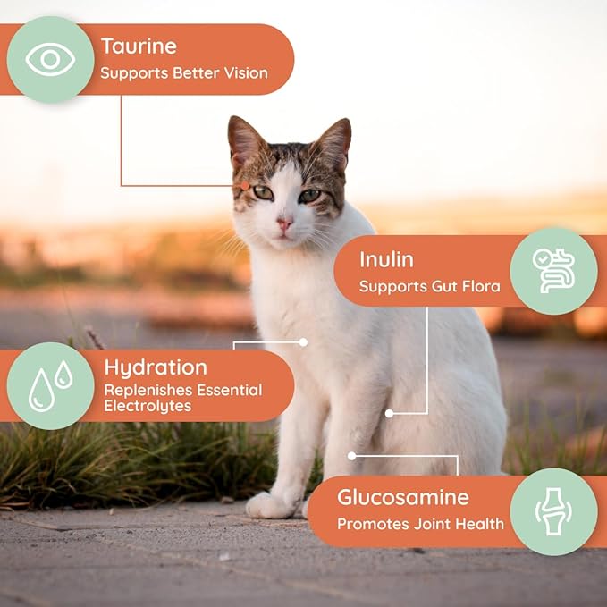 Petralyte Cat Hydration Electrolyte and Cat Joint Supplement | Hydration Support for Cats w/Glucosamine, Chondroitin, L-Glutamine, Taurine, Lysine & Prebiotics | for Tuna Lovers | 32 Packets