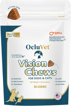 Vision Chews Eye Supplements for Dogs & Cats, Natural Chicken Flavor, Contains Omega 3, Lutein, Antioxidants, & More, Cat & Dog Eye Supplements, No Preservatives, Made in USA, 1 Bag, 30 Chews