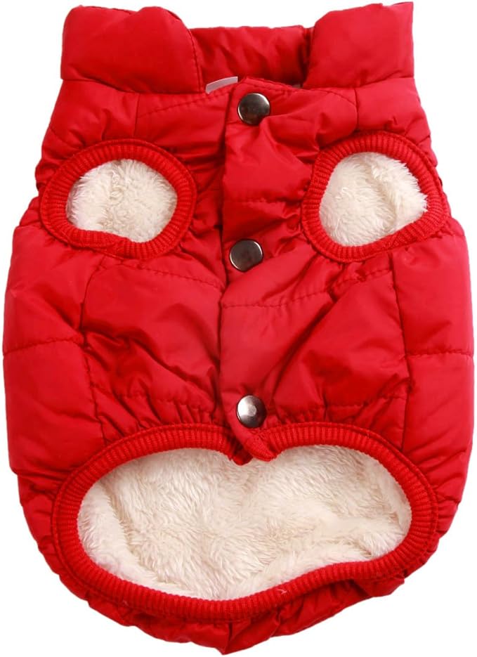 2 Layers Fleece Lined Warm Dog Jacket for Winter Cold Weather,Soft Windproof Medium Dog Coat,Red L
